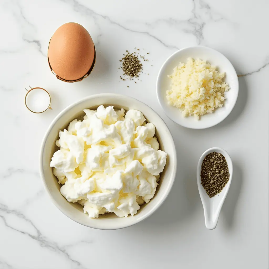 Fresh ingredients for cottage cheese chips including cottage cheese, herbs, and seasonings