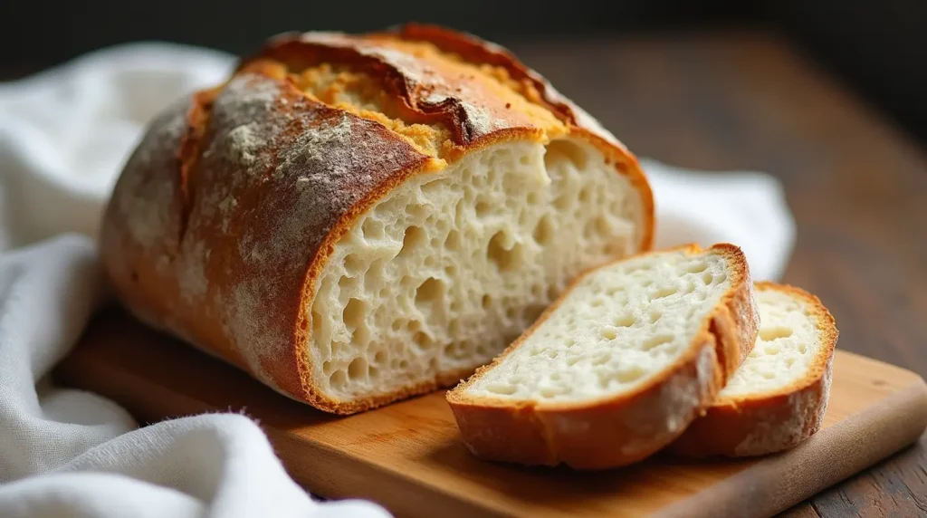 Freshly baked artisanal gluten free sourdough bread with perfect crust and open crumb structure