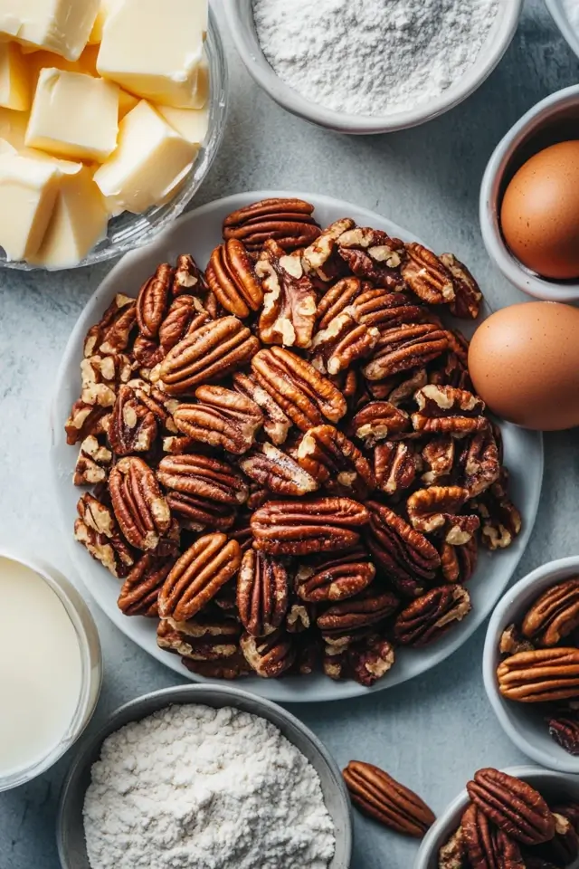 Butter Pecan Cake ingredients laid out on kitchen counter