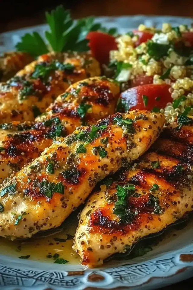 Greek Chicken Tenders served with Greek salad and quinoa