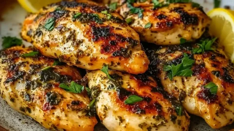 Greek Chicken Tenders served with lemon and parsley