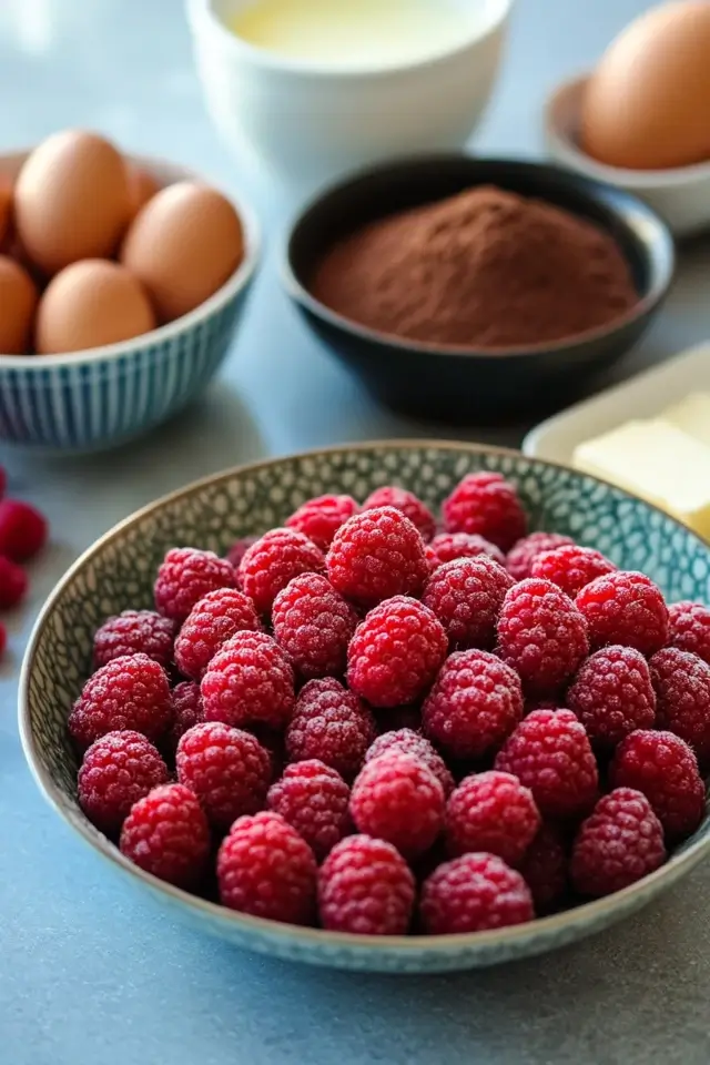 Ingredients for chocolate raspberry cake