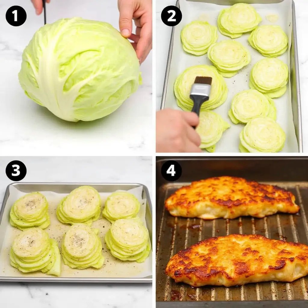 Step-by-step preparation of oven roasted garlic cabbage steaks