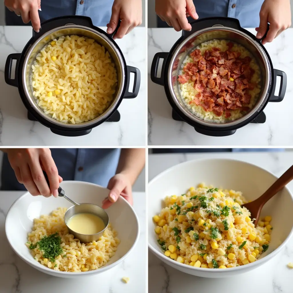 Step-by-step preparation of Chicken and Corn Salad pasta recipe