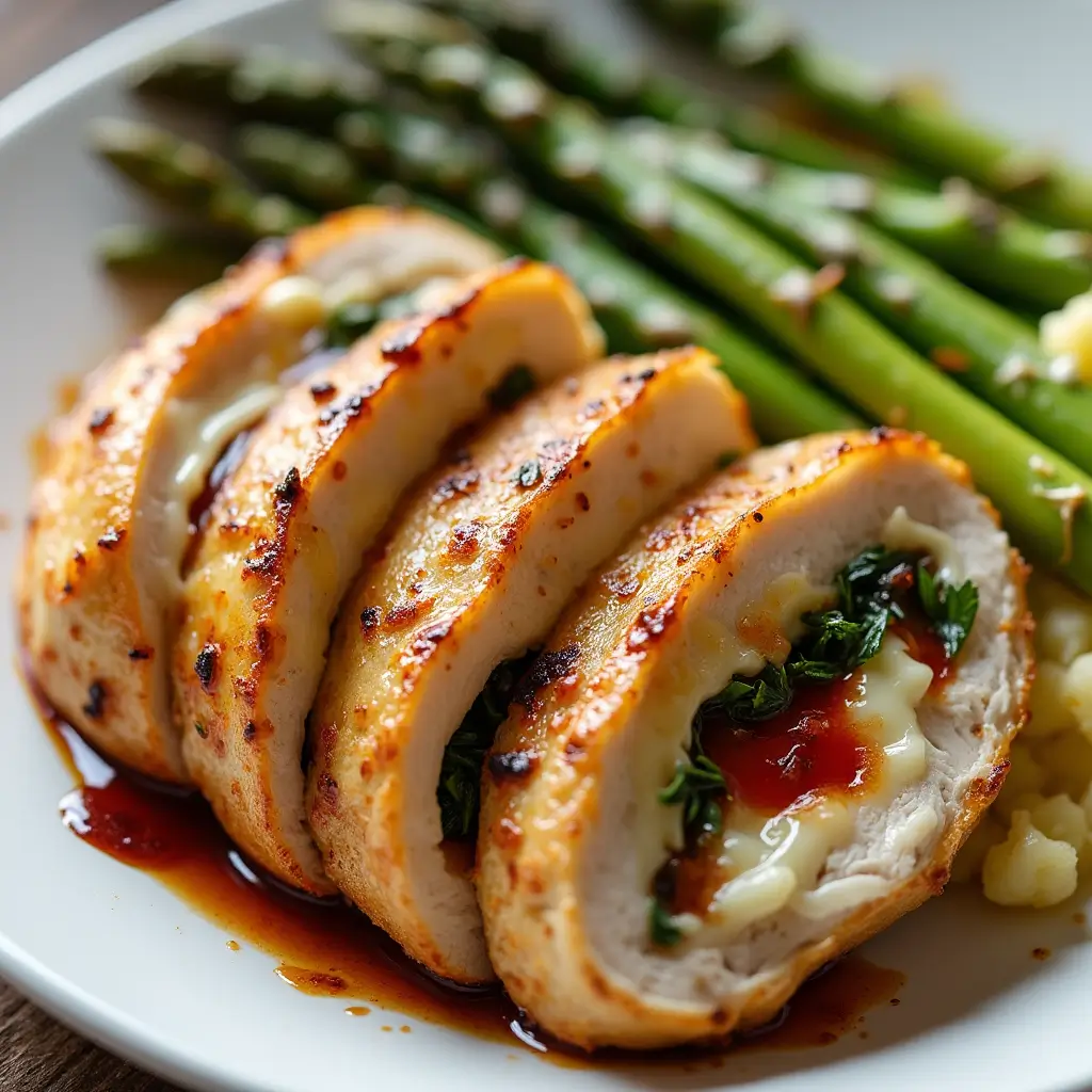Complete mozzarella stuffed chicken dinner with vegetables and potatoes