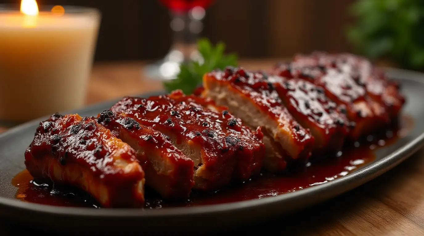 Slow-cooked country style ribs in a crock pot with barbecue sauce, falling off the bone tender