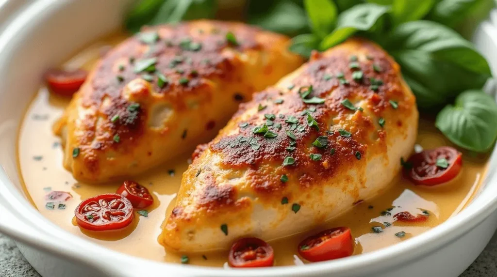Creamy Crockpot Marry Me Chicken with sun-dried tomatoes and herbs