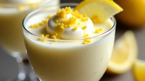 Limoncello Drizzle Mascarpone dessert in glass cups with lemon zest garnish