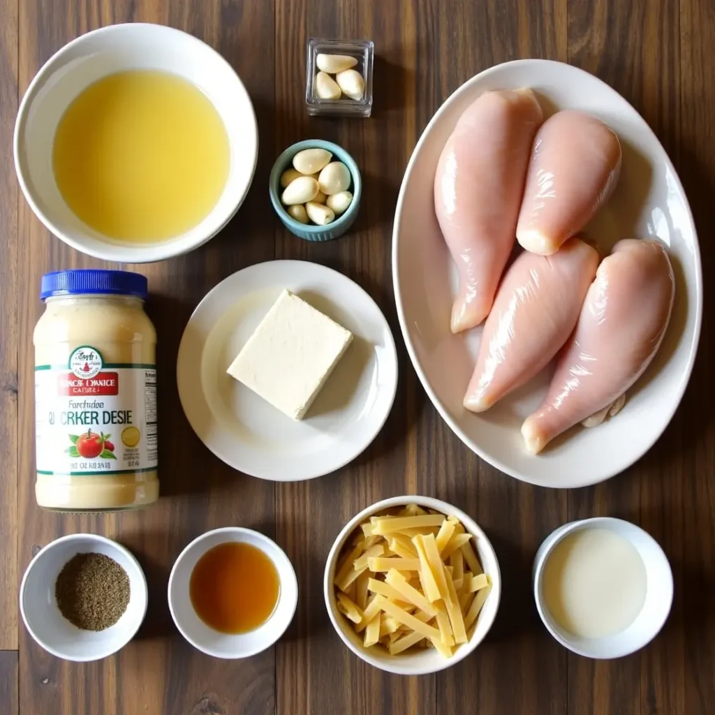 Ingredients for homemade Alfredo Crock Pot Chicken recipe