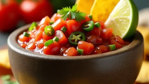 Fresh homemade salsa with tomatoes, onions, and cilantro