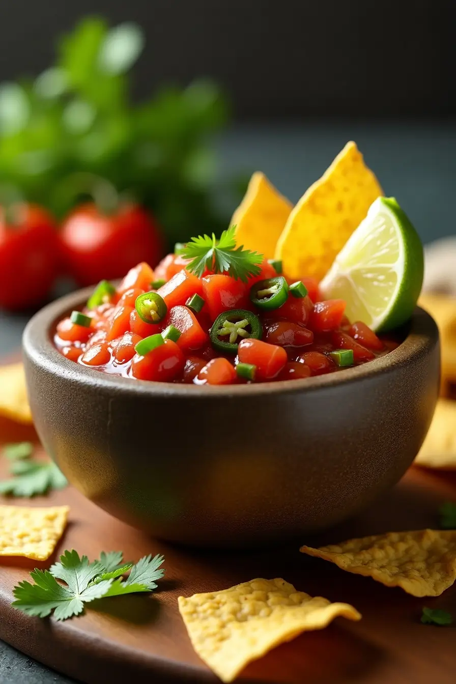 Fresh homemade salsa with tomatoes, onions, and cilantro
