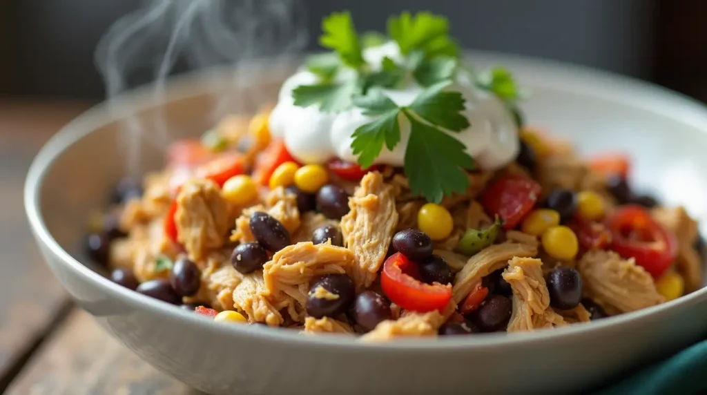 High protein Southwest Fiesta Chicken made in a crock pot