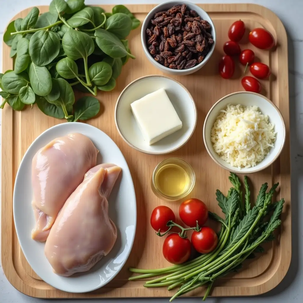 "Ingredients for Olive Garden Crock Pot Chicken recipe laid out on wooden surface"
