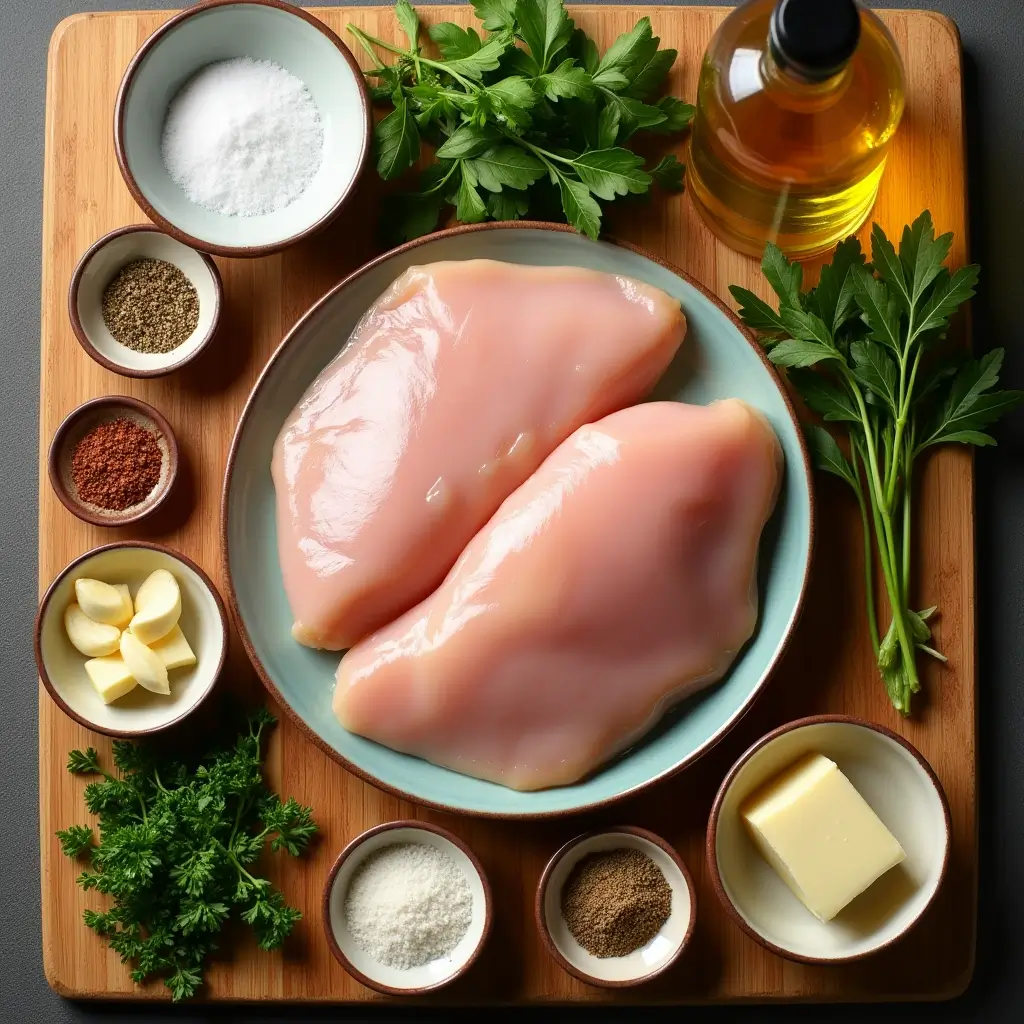 Raw ingredients for chicken tenderloin crock pot recipe including seasonings and aromatics