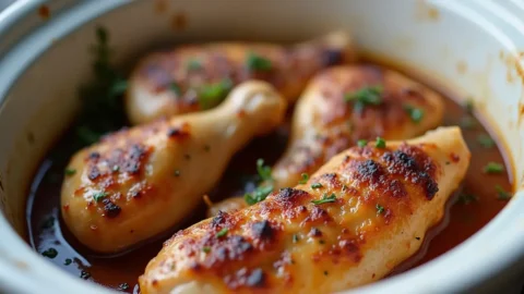 Juicy chicken tenderloins cooked to perfection in a crock pot with savory herbs and sauce