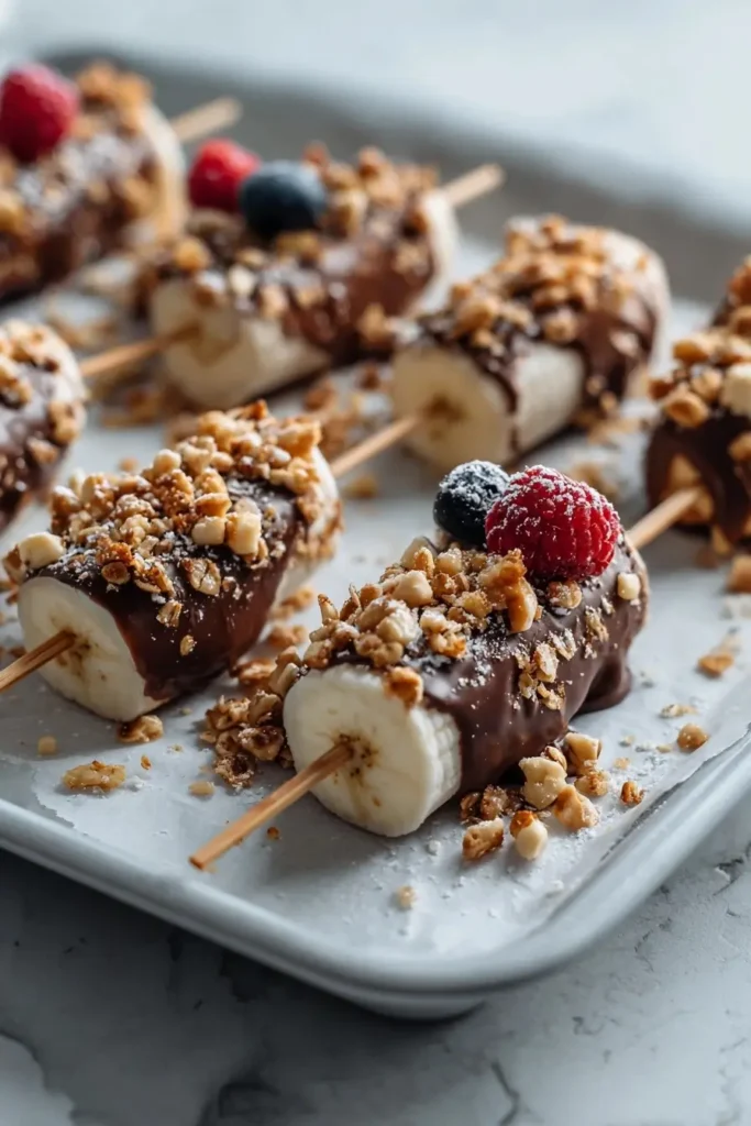 Yogurt-covered Frozen Banana Snacks on a tray