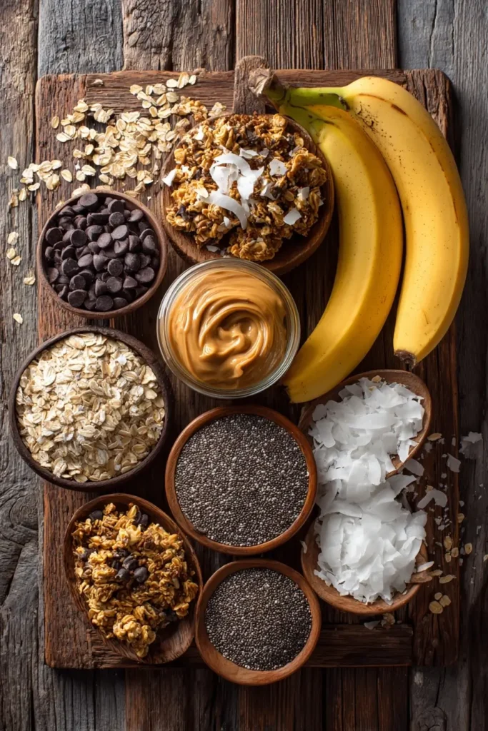 Ingredients for Frozen Banana Snacks on a wooden board