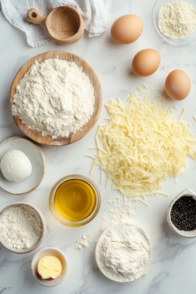 Cheese Bread ingredients arranged on a kitchen counter