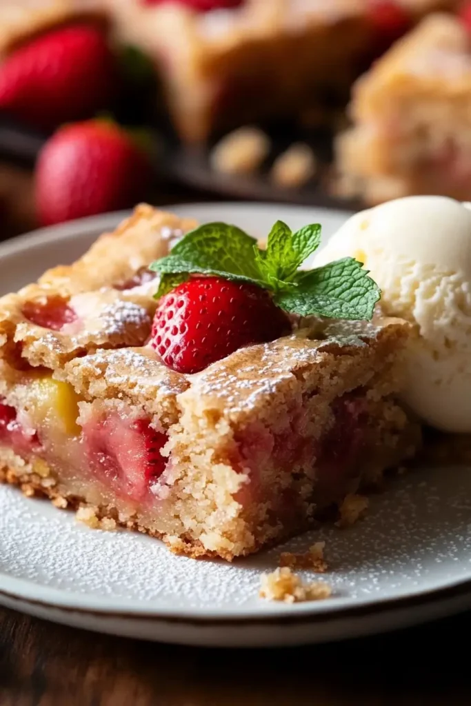 Served Strawberry Lemon Blondies with ice cream