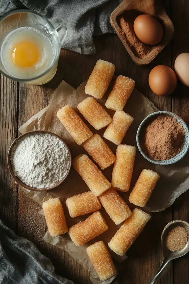 Flat lay of ingredients for Air Fryer Churro Bites recipe