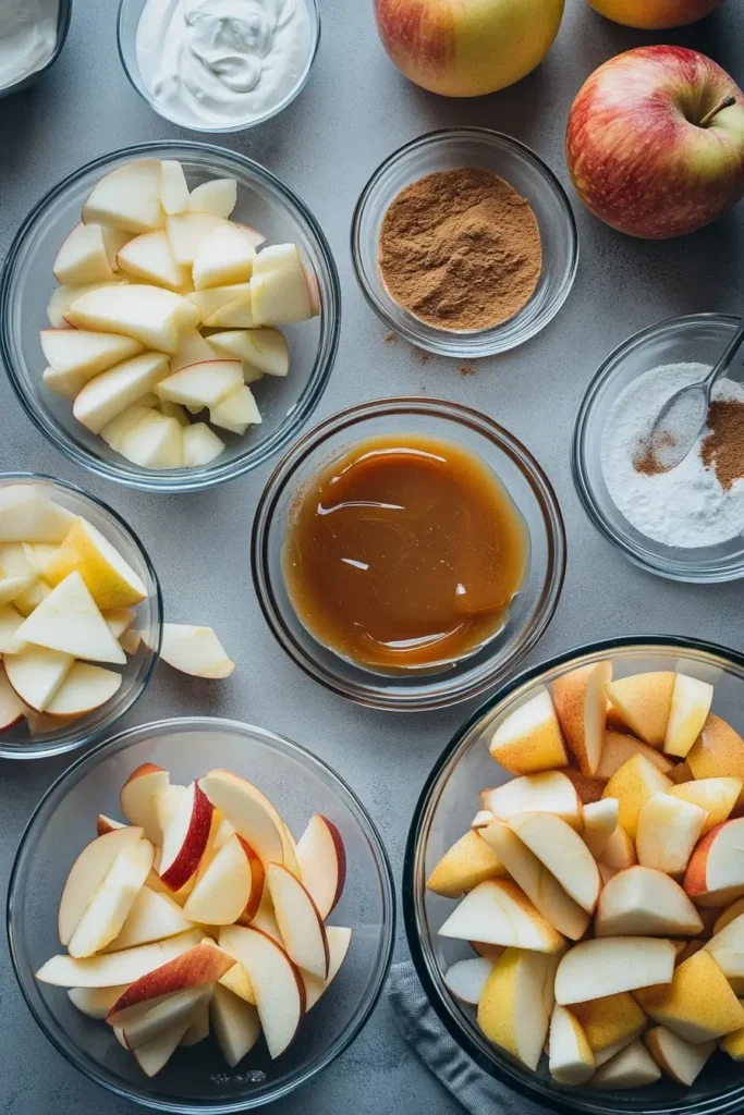 Ingredients for Apple Fries with Caramel Cream Dip