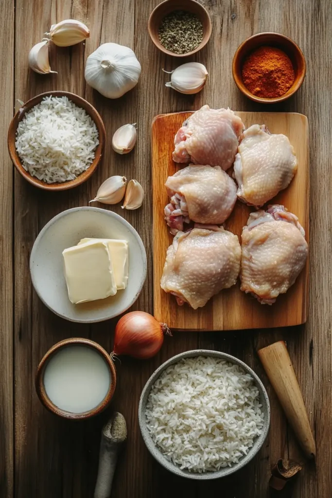 Ingredients used to prepare Smothered Chicken and Rice