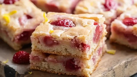 Strawberry Lemon Blondies fresh and ready to serve