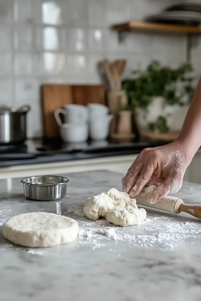 Rolling Vanilla French Beignets dough on floured surface