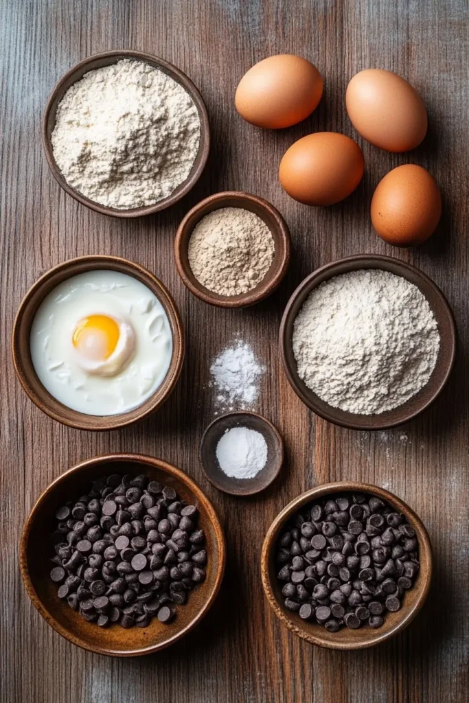 Ingredients for Greek Yogurt Chocolate Chip Cookies on a kitchen counter.