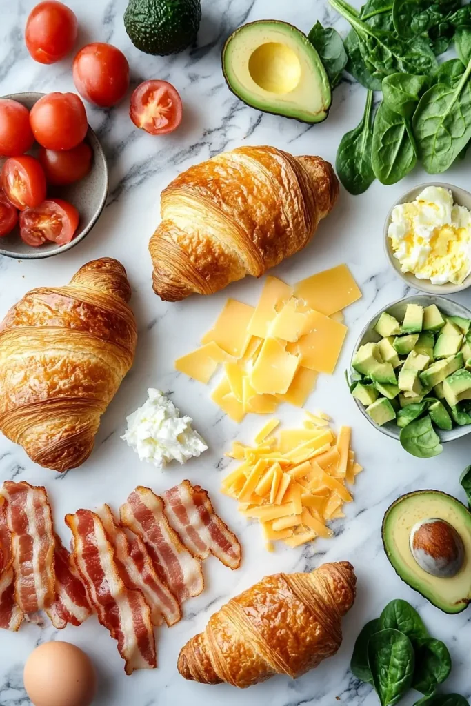 Fresh ingredients for Breakfast Croissant Sandwiches