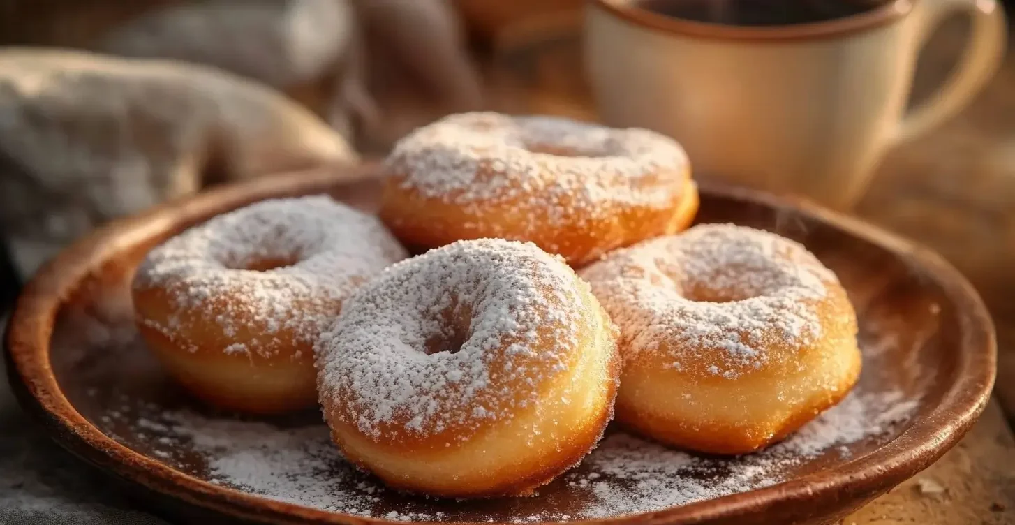 Freshly fried Vanilla French Beignets dusted with powdered sugar