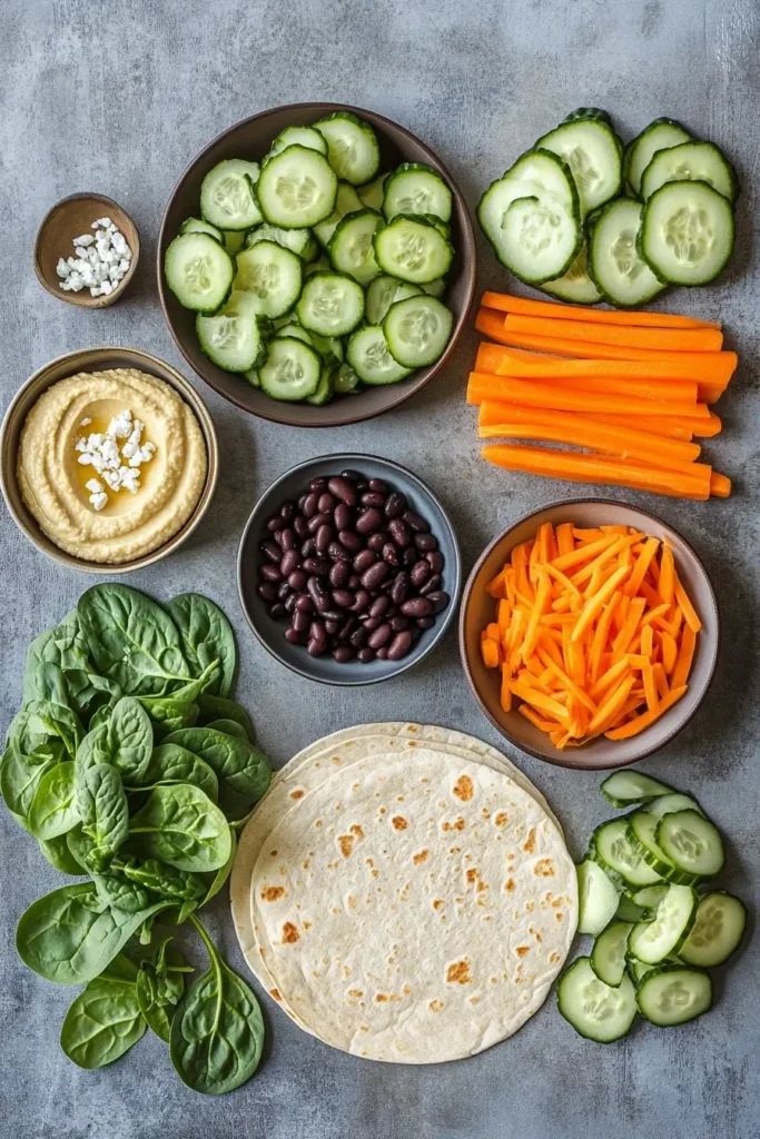 Fresh ingredients for vegetarian wrap recipe
