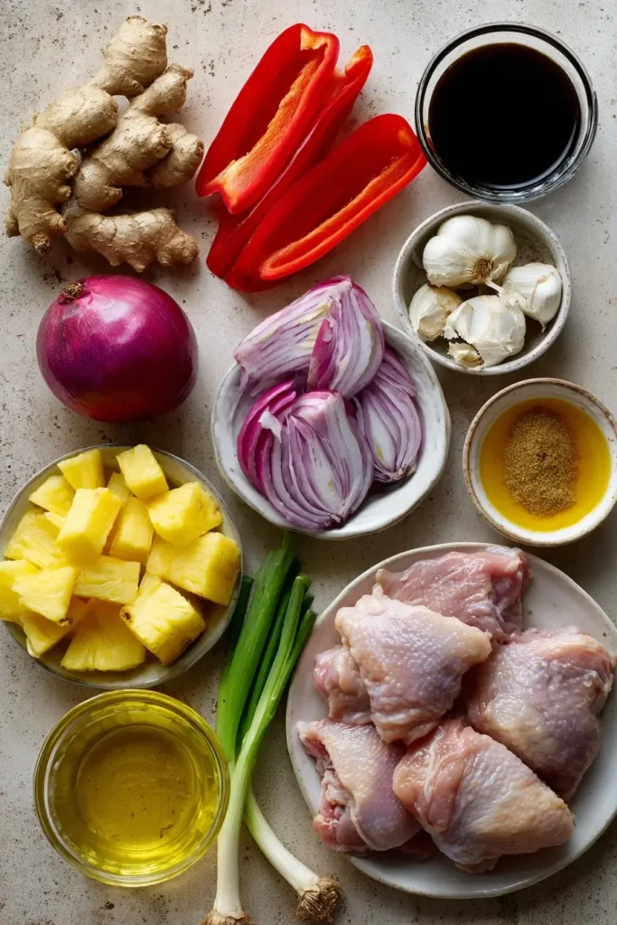 Ingredients for hawaiian chicken sheet pan recipe