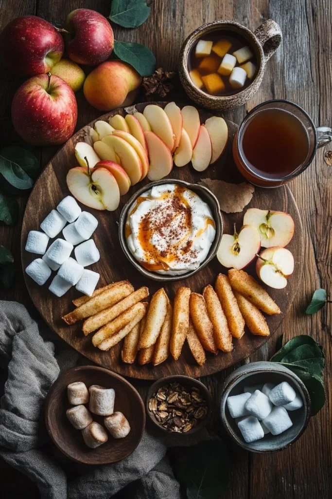 Fall dessert board featuring Apple Fries with Caramel Cream Dip